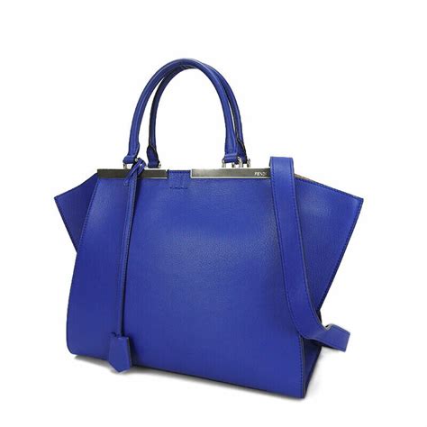 Used Fendi 8Bh279 Troisjours 2Way Handbag Leather Blue 